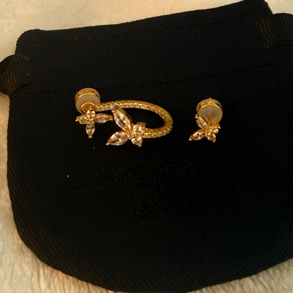 APM Gold Floral Crystal Ear Jacket and Stud Set - Gold